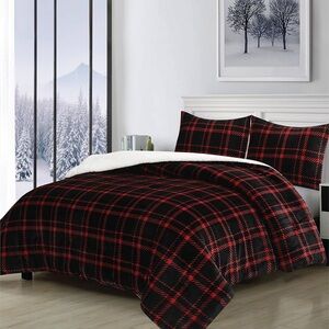 NWT Plaid Red and Black 3 Piece Bedding Set